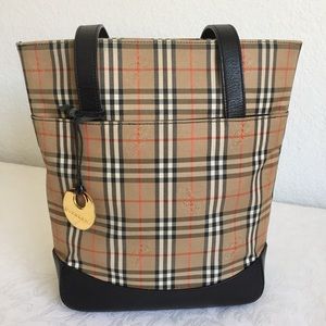 Burberry check black leather trim tote